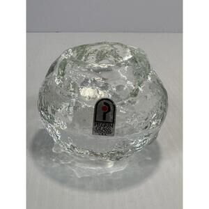 Vintage Pilgrim Clear Glass Snowball Ice Votive Candle Holder Paper Weight Label